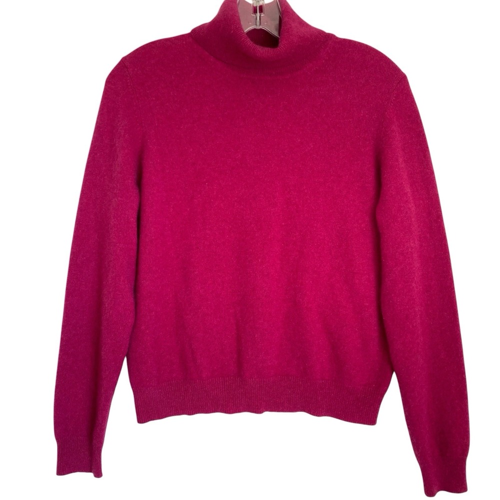 VALERIE STEVENS Two Ply Cashmere Turtleneck Sweater Size M Fuchsia Red